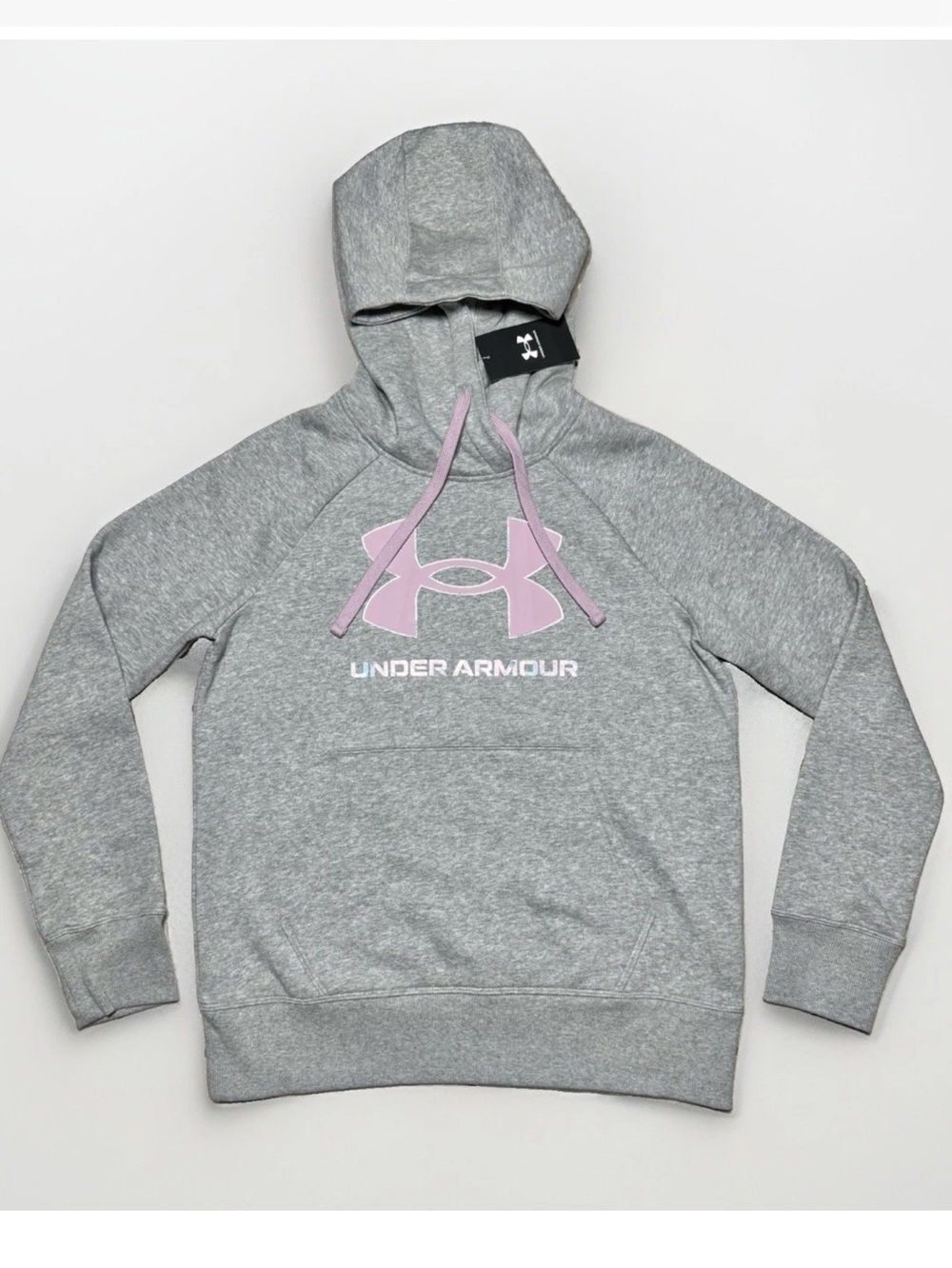 NWT Under Armour Fleece Hoodie Women’s XS Loose Fit Pullover - Gray/Pink